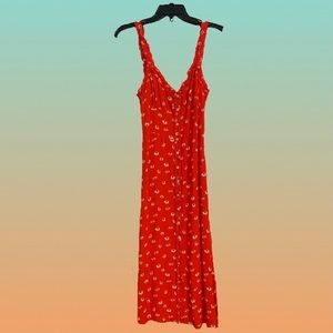 Aritzia Wilfred Red Flower Print Summer Midi Dress